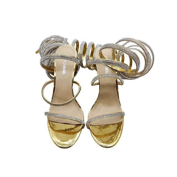 Fashion Nova Women’s Always Undefeated Wrap Up Heels Gold- 9 - Picture 4 of 10